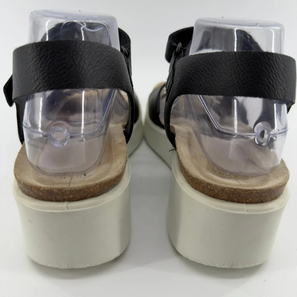 ECCO Corksphere Wedge Sandals Black Leather Platform Ankle Strap Womens 41
